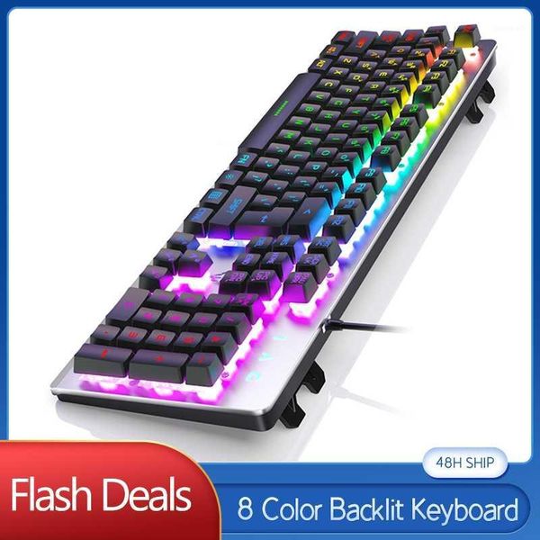 keyboards 8 color backlit gaming keyboard pc computer usb accessories 104 keys metal panel mechanical feeling wired for1
keyboards 8 color backlit gaming keyboard pc computer usb accessories 104 keys metal panel mechanical feeling wired for1