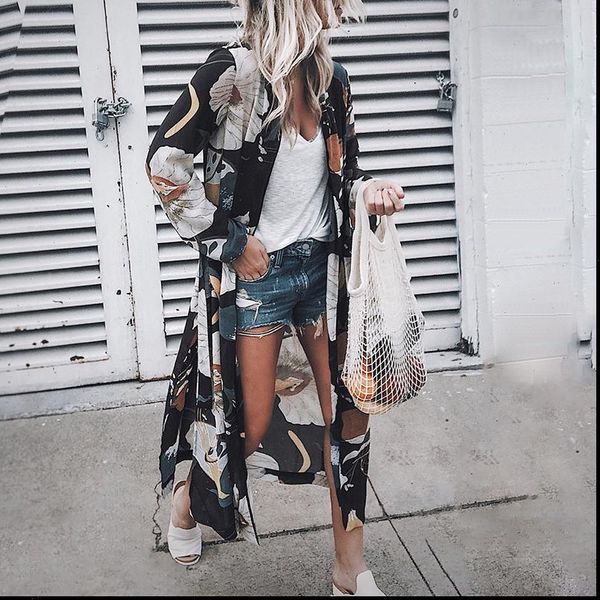 women vintage floral chiffon shirts loose shawl kimono cardigan boho long sunscreen jacket blouse, White
women vintage floral chiffon shirts loose shawl kimono cardigan boho long sunscreen jacket blouse, White