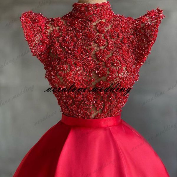 chic high-neck lace satin prom dress beads appliques red carpet gowns short sleeves a line celebrity evening vestidos, Black
chic high-neck lace satin prom dress beads appliques red carpet gowns short sleeves a line celebrity evening vestidos, Black