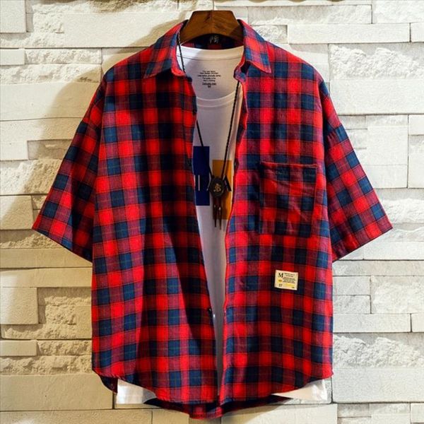 man casual shirt mens summer new style fashion plaid short sleeves simple comfortable blouse real society streetwear top, White;black
man casual shirt mens summer new style fashion plaid short sleeves simple comfortable blouse real society streetwear top, White;black