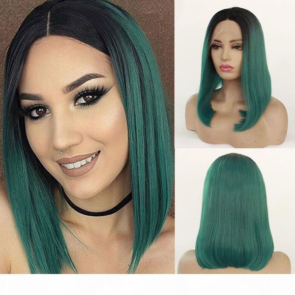 short bob straight synthetic hair glueless lace front wig heat resistant for black woman 12inch 150%density ombre green wig
short bob straight synthetic hair glueless lace front wig heat resistant for black woman 12inch 150%density ombre green wig