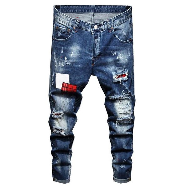 men's jeans moruancle fashion hi street ripped pants with patchwork streetwear destroyed denim trousers for male brand designer, Blue
men's jeans moruancle fashion hi street ripped pants with patchwork streetwear destroyed denim trousers for male brand designer, Blue