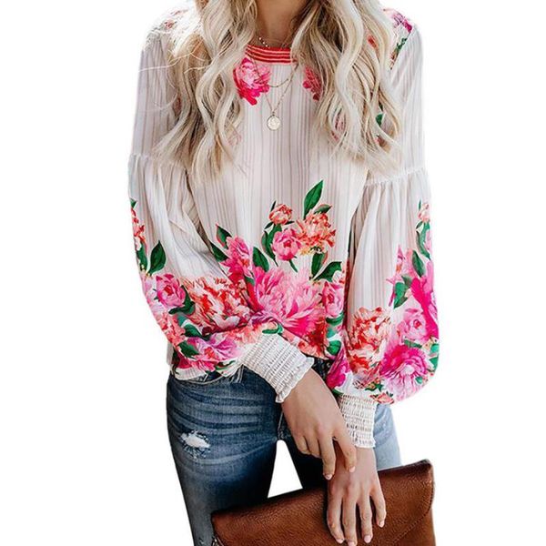 new girl women full sleeve blouse shirts chiffon round neck printed big rose blouse shirt big size lantern sleeve, White
new girl women full sleeve blouse shirts chiffon round neck printed big rose blouse shirt big size lantern sleeve, White