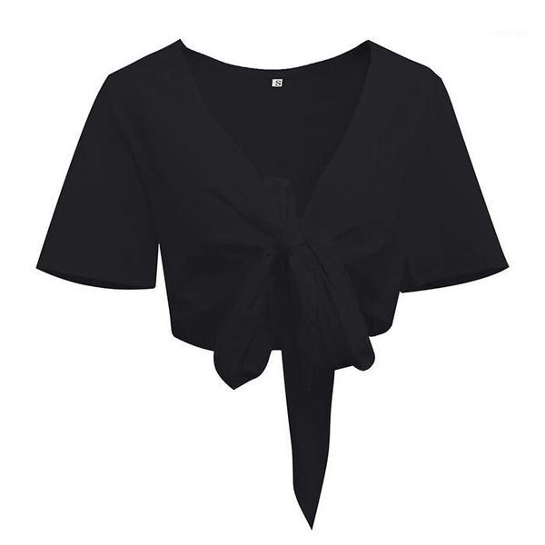 style crop knotted short sleeve for women1, White