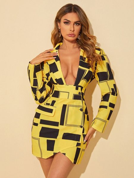 geo print tulip hem blazer dress v4nh#, White;black
geo print tulip hem blazer dress v4nh#, White;black