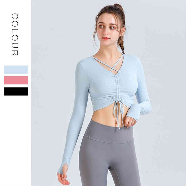 2021 autumn winter new t-shirt exposed navel sports long sleeve shirt strap high elastic close fitting running fitness clothes yoga clothes, White;black
2021 autumn winter new t-shirt exposed navel sports long sleeve shirt strap high elastic close fitting running fitness clothes yoga clothes, White;black