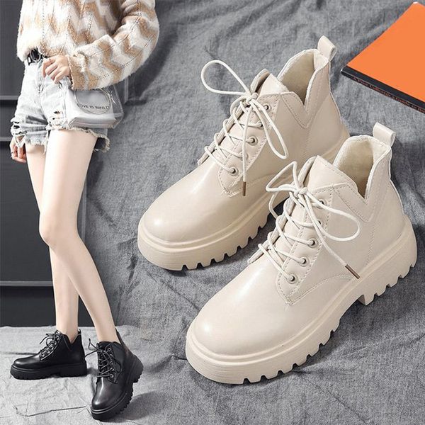 women ankle ladies plutonium leather lace to platform fashionable shoes cool women's casual boots winter woman autumn shoe ph62, Black