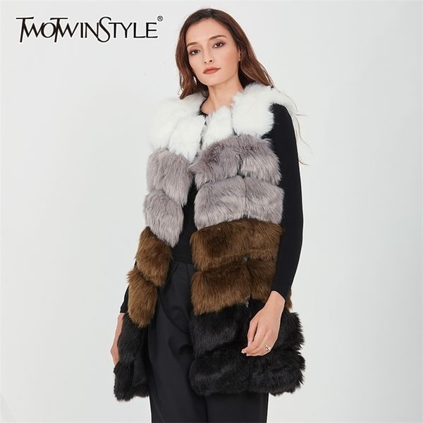 twotwinstyle hit color fur coat for women o neck sleeveless patchwork loose vest coat female winter fashion new clothes 201214, Black;white
twotwinstyle hit color fur coat for women o neck sleeveless patchwork loose vest coat female winter fashion new clothes 201214, Black;white