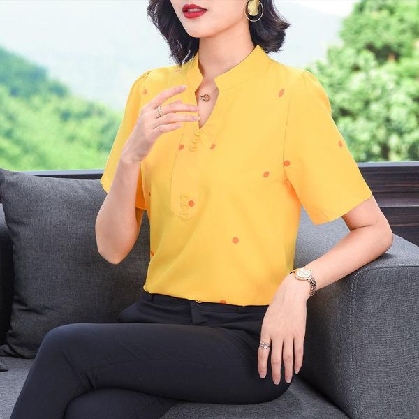 women's spring summer style chiffon blouse shirt women's v-neck polka dots short sleeve elegant loose sp944, White
women's spring summer style chiffon blouse shirt women's v-neck polka dots short sleeve elegant loose sp944, White