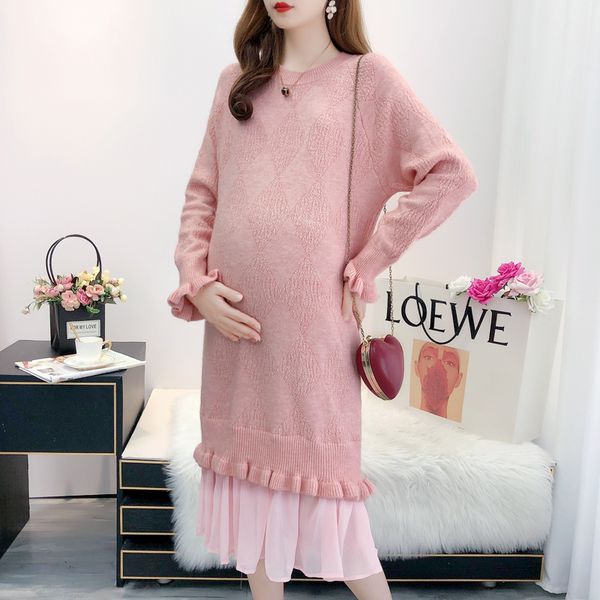 foreign style pregnant women's suit fashion winter autumn out net red sweater medium length dress, White
foreign style pregnant women's suit fashion winter autumn out net red sweater medium length dress, White