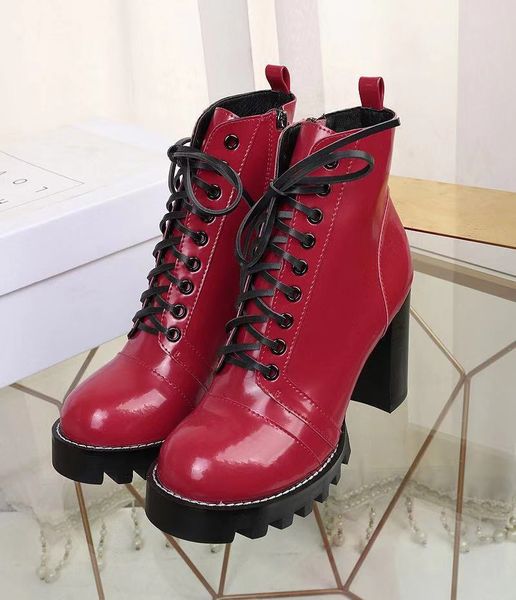 designer womens boots luxury red patent leather lace-up side zipper round head high heel boots with box size 35-42, Black
designer womens boots luxury red patent leather lace-up side zipper round head high heel boots with box size 35-42, Black