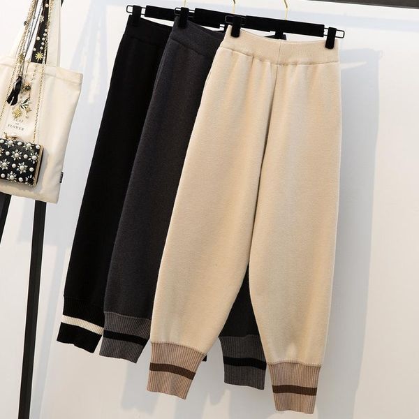 women's thick high-waist woolen knit pants loose sports and leisure granny pants student pant sa228, Black;white
women's thick high-waist woolen knit pants loose sports and leisure granny pants student pant sa228, Black;white