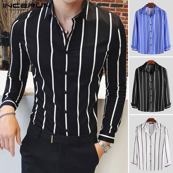 men's casual shirts incerun 2021 men business shirt striped fitness long sleeve lapel collar blouse button fashion streetwear brand men, White;black
men's casual shirts incerun 2021 men business shirt striped fitness long sleeve lapel collar blouse button fashion streetwear brand men, White;black