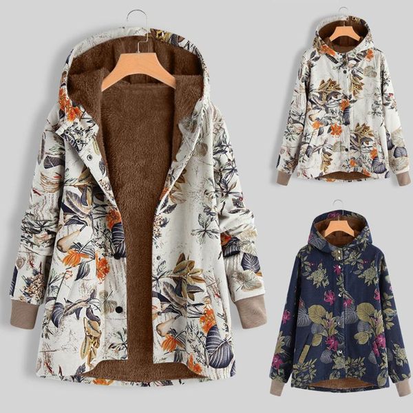 women's wool & blends 2021 women warm floral print outwear winter vintage oversized ladies hooded pockets coats female retro zipper jac, Black
women's wool & blends 2021 women warm floral print outwear winter vintage oversized ladies hooded pockets coats female retro zipper jac, Black