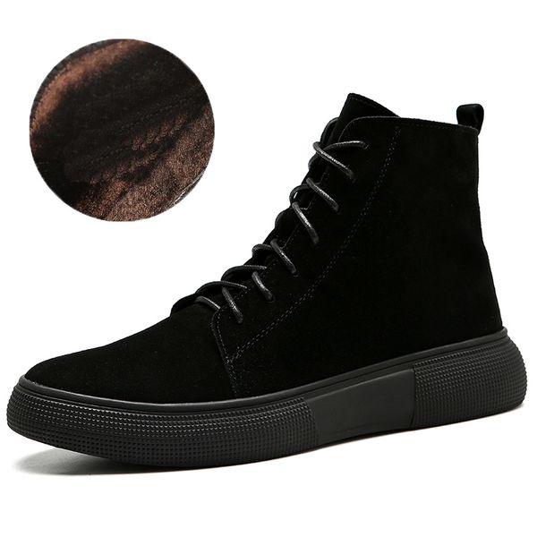 skin snow leather black winter shoes platform ankle boots with hombre 4uld
