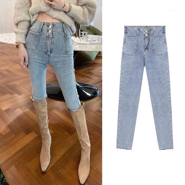 latest women cotton elastic jeans high waist two buttons skinny boots denim pants fashion lady1, Blue
latest women cotton elastic jeans high waist two buttons skinny boots denim pants fashion lady1, Blue