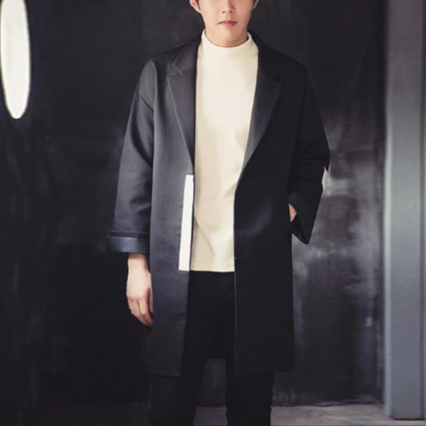 2020 new young men's long loose thin casual wear retro fashion coat singer costumes, Tan;black
2020 new young men's long loose thin casual wear retro fashion coat singer costumes, Tan;black
