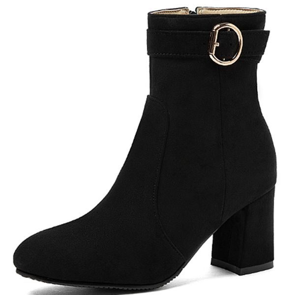 2021 new fashion metal buckle contracted round toe square high heel ankle boots flock autumn winter women shoes qxk9, Black
2021 new fashion metal buckle contracted round toe square high heel ankle boots flock autumn winter women shoes qxk9, Black