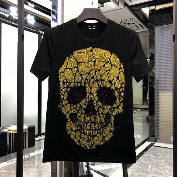 men's slim fit crystal big skull printed t-shirt crew neck gold&silver tshirt tee men designer shirt new clothing ygnb, White;black
men's slim fit crystal big skull printed t-shirt crew neck gold&silver tshirt tee men designer shirt new clothing ygnb, White;black