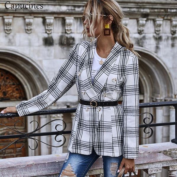 capucines women elegant slim plaid blazer coat spring autumn double button lapel collar long sleeve causal office lady (no belt, White;black
capucines women elegant slim plaid blazer coat spring autumn double button lapel collar long sleeve causal office lady (no belt, White;black