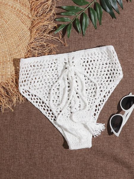 tassel lace up knot open knit cover up panty r8z5#, White;black 
tassel lace up knot open knit cover up panty r8z5#, White;black