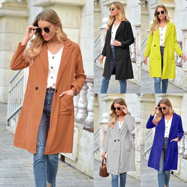 women's wool & blends autumn and winter fashion woolen lapel solid color long coat women, Black
women's wool & blends autumn and winter fashion woolen lapel solid color long coat women, Black