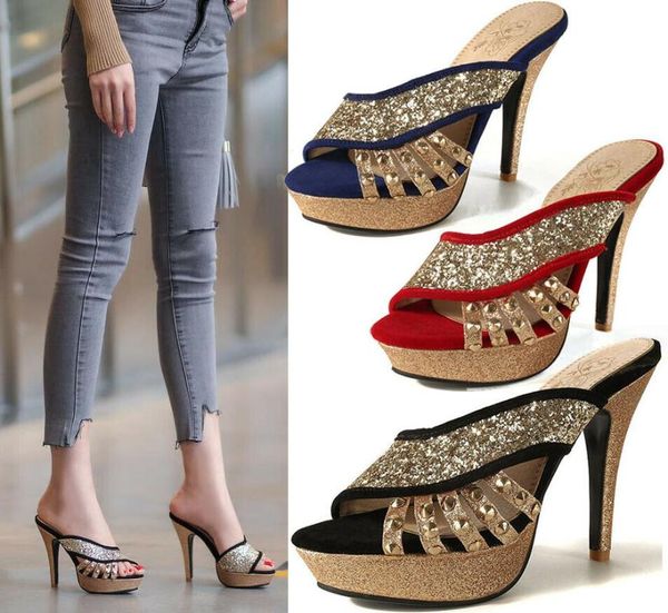womens high stilettos heel glitter platform sequins bling peep toe party evening sandals shoes pumps c471, Black
womens high stilettos heel glitter platform sequins bling peep toe party evening sandals shoes pumps c471, Black