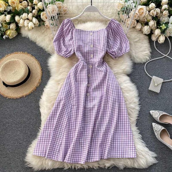 singrain women summer vintage plaid dress korean button puff sleeve square collar a line dress vacation beach print1, Black;gray
singrain women summer vintage plaid dress korean button puff sleeve square collar a line dress vacation beach print1, Black;gray
