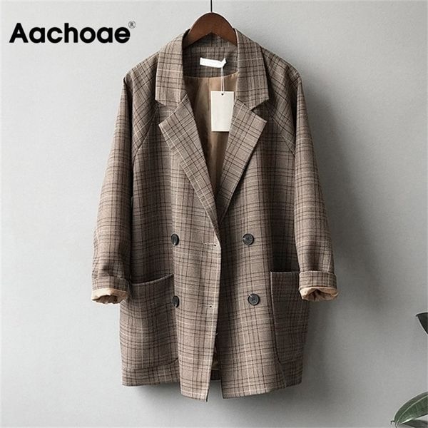 aachoae vintage plaid blazer jacket for women loose long sleeve office coat with pockets casual double breasted outerwear 201114, White;black
aachoae vintage plaid blazer jacket for women loose long sleeve office coat with pockets casual double breasted outerwear 201114, White;black