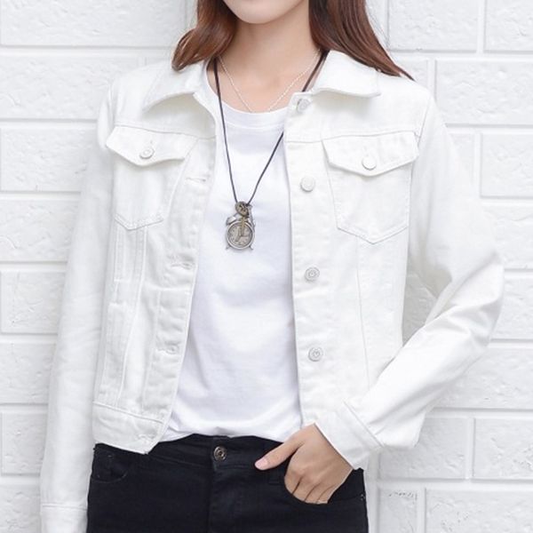 women white denim jackets female spring autumn streetwear pockets button single breasted jeans jacket casual korean denim coat t200111