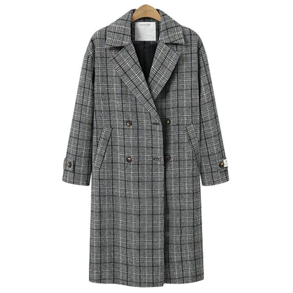 women's wool & blends fashion plaid loose women coat turn-down collar full sleeve woolen jacket single breasted and, Black
women's wool & blends fashion plaid loose women coat turn-down collar full sleeve woolen jacket single breasted and, Black