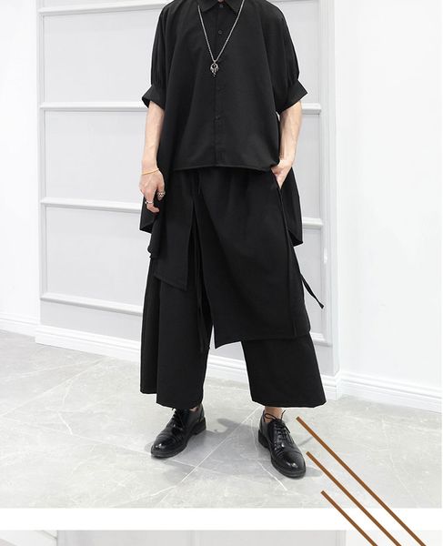 short front and long back irregular batshirt summer trendy men's short sleeve japanese ins shirt back hem long loose trend, White;black
short front and long back irregular batshirt summer trendy men's short sleeve japanese ins shirt back hem long loose trend, White;black