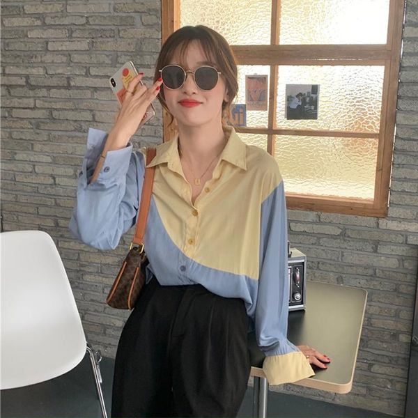 women's blouses & shirts autumn korean style clothing loose fashion brand patchwork ladies blusas mujer de moda 2021, White
women's blouses & shirts autumn korean style clothing loose fashion brand patchwork ladies blusas mujer de moda 2021, White