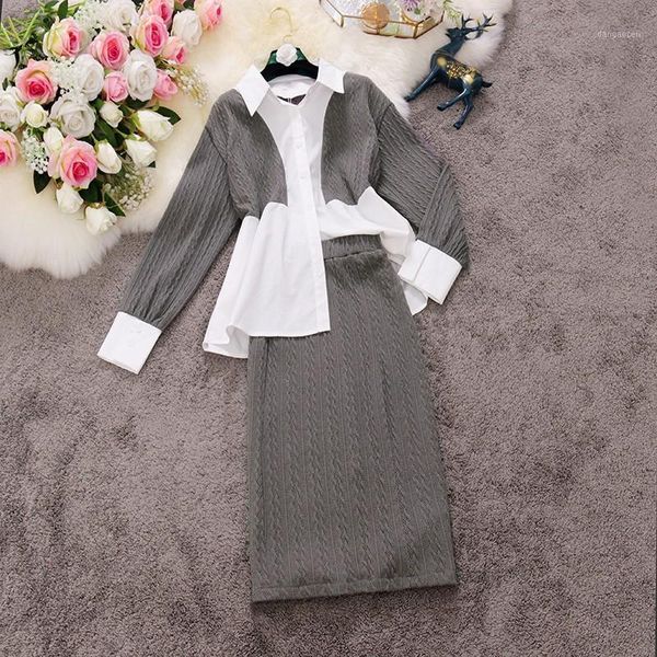2020 winter elegant knitted patchwork women blouses and mid length knit skirts two piece sets office lady female suits1, Gray
2020 winter elegant knitted patchwork women blouses and mid length knit skirts two piece sets office lady female suits1, Gray