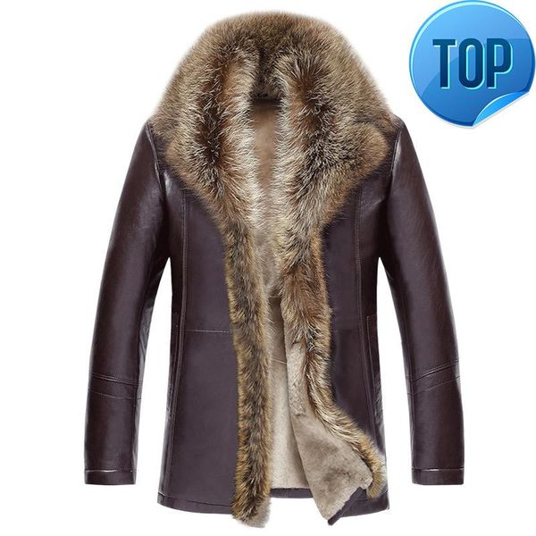 men's leather & faux dog fur raccoon collar real genuine jacket men wool liner winter jackets and coats sheepskin coat zt5009, Black
men's leather & faux dog fur raccoon collar real genuine jacket men wool liner winter jackets and coats sheepskin coat zt5009, Black