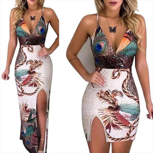 summer elegant women sling v neck peacock feather print split pencil dress female bodycon mini short vestidos beach sundress, Black;gray
summer elegant women sling v neck peacock feather print split pencil dress female bodycon mini short vestidos beach sundress, Black;gray