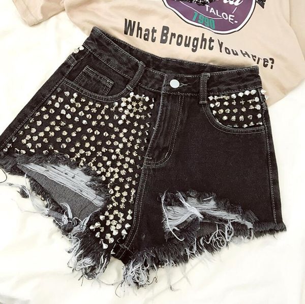 high waist denim female 2021 summer streetwear punk riveite holes ripped black jeans women's pocket p482 shorts ggo5, White;black
high waist denim female 2021 summer streetwear punk riveite holes ripped black jeans women's pocket p482 shorts ggo5, White;black