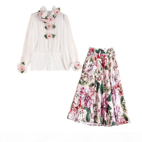 europe and the united states latest high-quality three-dimensional flower nail drill shirt + tulip print half skirt, White
europe and the united states latest high-quality three-dimensional flower nail drill shirt + tulip print half skirt, White