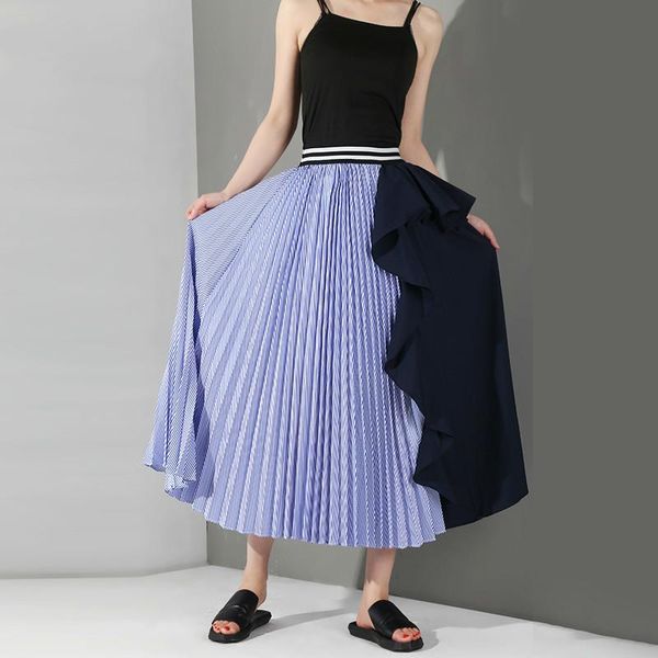 fashion tide new spring summer high elastic waist black striped split joint ruffles pleated half-body skirt women fashion wg1911
fashion tide new spring summer high elastic waist black striped split joint ruffles pleated half-body skirt women fashion wg1911