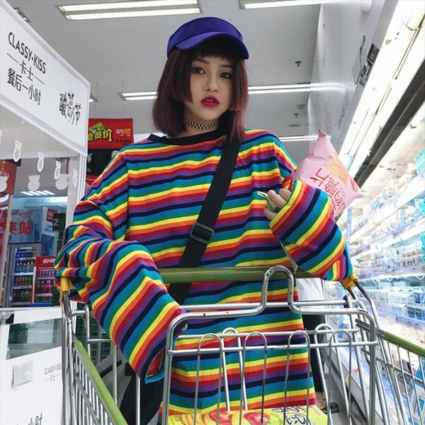 causal cotton tshirt women striped tshirt rainbow shirt female harajuku loose shirts punk style, White
causal cotton tshirt women striped tshirt rainbow shirt female harajuku loose shirts punk style, White