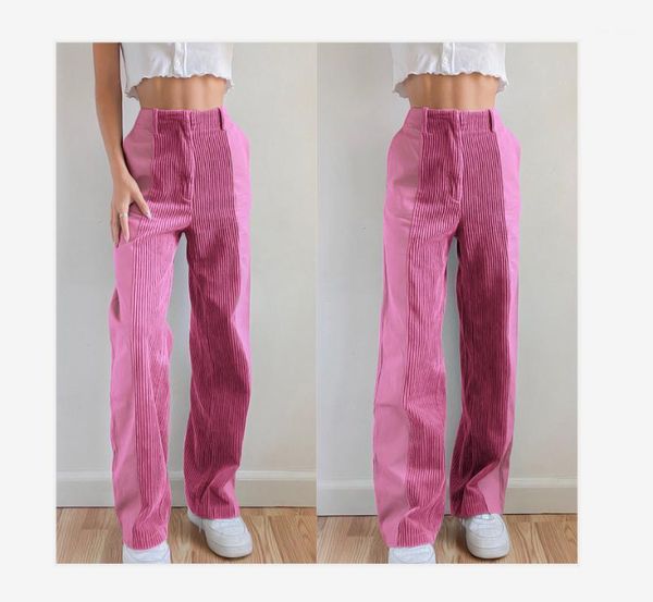 women's straight leg pants, casual high elastic waist color block loose corduroy pants1, Black;white
women's straight leg pants, casual high elastic waist color block loose corduroy pants1, Black;white