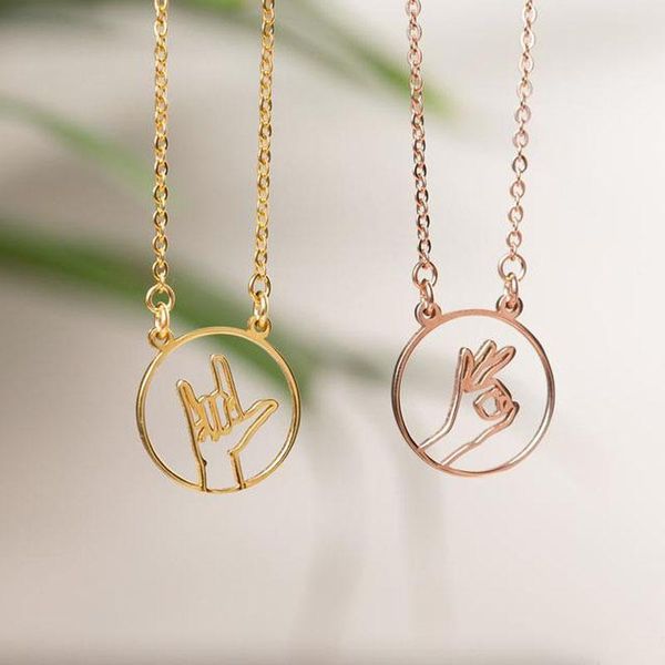 minimalism rose gold disc hand gesture necklacs for women sign language jewelry stainless steel friendship necklace 2020 collier, Silver
minimalism rose gold disc hand gesture necklacs for women sign language jewelry stainless steel friendship necklace 2020 collier, Silver
