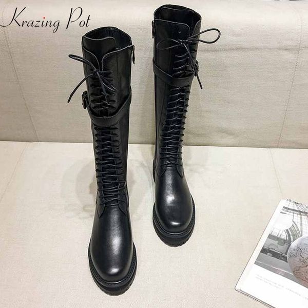 krazing pot genuine leather lace up med heels round toe punk superstar equestrian boots buckle fasteners over-the-knee boots lj201030, Black
krazing pot genuine leather lace up med heels round toe punk superstar equestrian boots buckle fasteners over-the-knee boots lj201030, Black