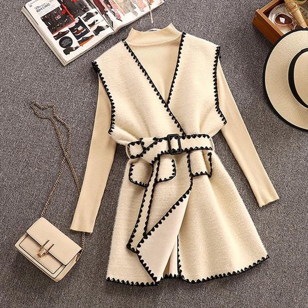 winter womens clothing sleeveless jacket england style v neck belt vest coats elastic sweater 2piece set ladies sets, Gray
winter womens clothing sleeveless jacket england style v neck belt vest coats elastic sweater 2piece set ladies sets, Gray
