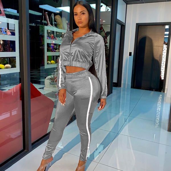 reflective stripes patchwork two piece women set autumn casual full sleeve crop warm long skinny pants 2pcs sport outfits, Gray
reflective stripes patchwork two piece women set autumn casual full sleeve crop warm long skinny pants 2pcs sport outfits, Gray