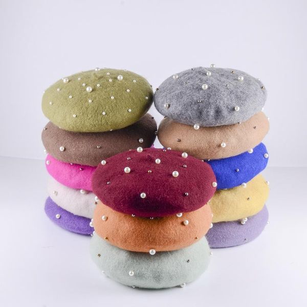berets winter wool felt beret with gold white pearls beads female cap autumn spring hat solid color women boina 375, Blue;gray
berets winter wool felt beret with gold white pearls beads female cap autumn spring hat solid color women boina 375, Blue;gray