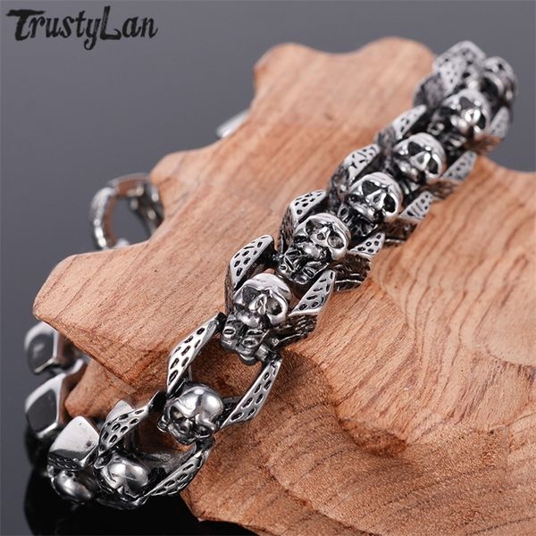 trustylan punk rocker skull bracelet men heavy stainless steel men's bracelets gothic jewellery halloween accessories drop ship y201007, Golden;silver
trustylan punk rocker skull bracelet men heavy stainless steel men's bracelets gothic jewellery halloween accessories drop ship y201007, Golden;silver