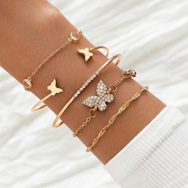 5 pcs/set women bracelets set sweet opening butterfly crystal pendant gold bracelet fashion dance party female jewelry, Black
5 pcs/set women bracelets set sweet opening butterfly crystal pendant gold bracelet fashion dance party female jewelry, Black