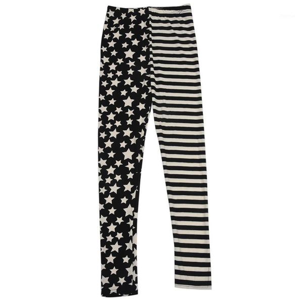 woman leggings black tights with stripes and stars pattern white fashionable1