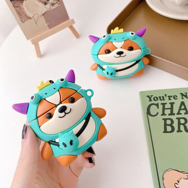 cute cartoon corgi shiba inu 3d case for airpods 1 2 pro box soft silicone wireless bluetooth earphone animal backpack dog cover